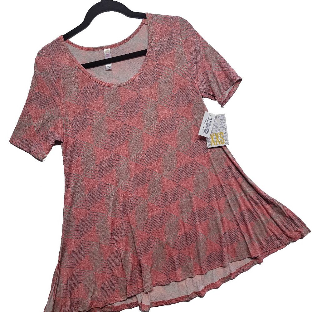 LuLaRoe Perfect T XXS Geometric Squares Coral Green Blue Swing Tunic Tee Top